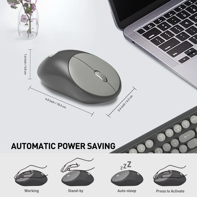 Alt view image 6 of 7 - FOPETT Wireless Keyboard and Mouse Combo - Cute Colorful Mouse and Keyboard 2.4G Full-Sized with 104 Round Keys Retro Typewriter Keyboards for Laptop/Windows/PC - Grey Gradient