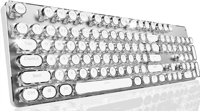 Main image of Wireless Typewriter Style Mechanical Keyboard with White Backlit, White