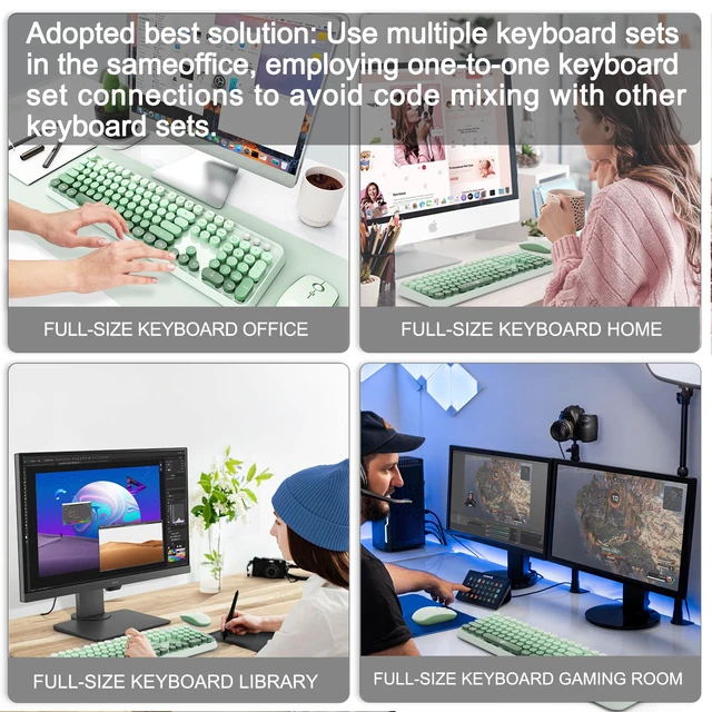 Alt view image 7 of 7 - FOPETT Wireless Keyboard and Mouse Combo, 104 Keys Full-Sized 2.4 GHz Round Keycap Colorful Keyboards, USB Receiver Plug and Play, for Windows, Mac, PC, Laptop, Desktop (GradientGreen)