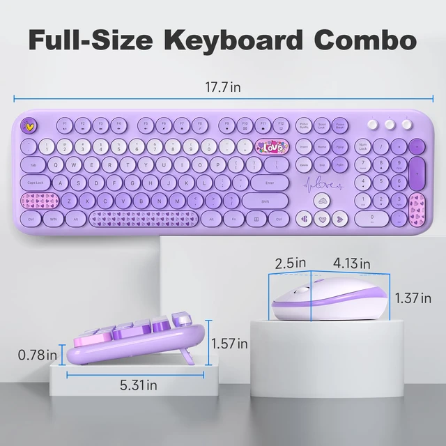Alt view image 7 of 7 - MOFII Wireless Keyboard and Mouse Combo, Full-Size Retro Typewriter-Style Wireless Keyboard with Optical Mouse for Computer/Laptop/Windows/Mac (Purple Mixed)