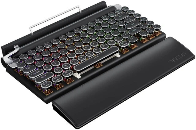 Main image of 7KEYS Typewriter Keyboard Wireless Retro Style, Vintage Classical Mechanical Keyboard with Bluetooth for IPAD PC/Laptop Mac/Phone (Black+Wrist)