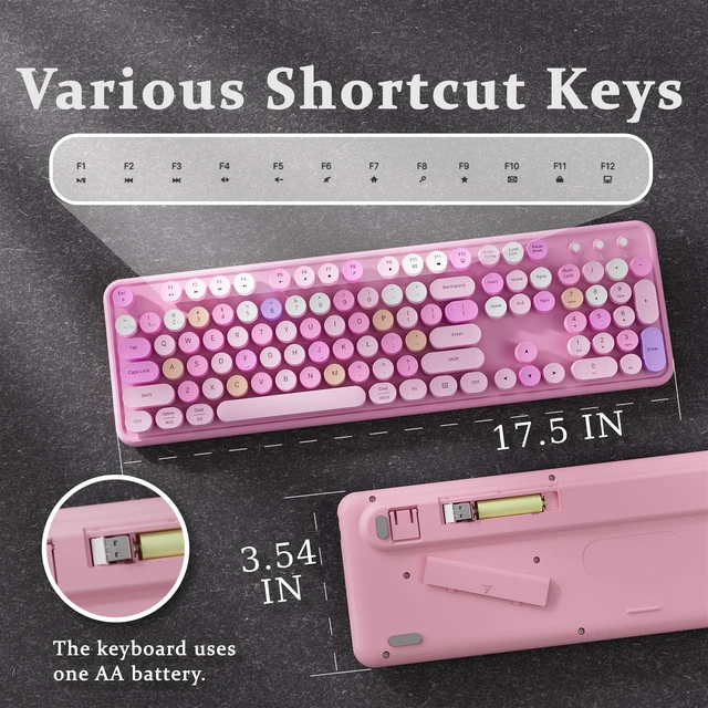 Alt view image 6 of 6 - Wireless Bluetooth Keyboard, Colorful Round Keycaps (Pink Colorful)