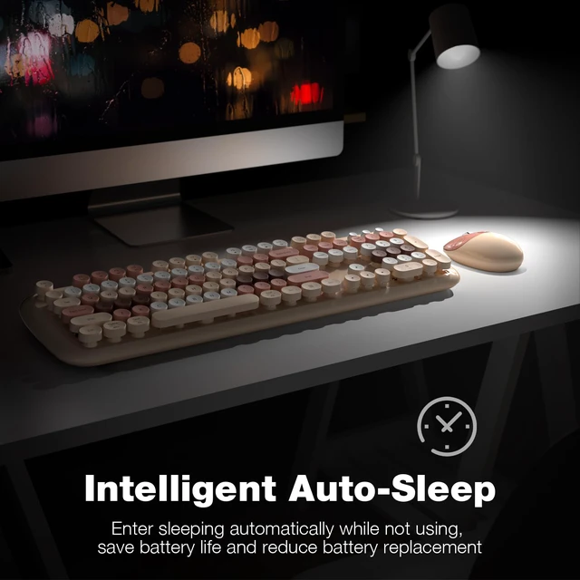 Alt view image 4 of 7 - MOFII Wireless Keyboard and Mouse Combo, 2.4G Full-Size Retro Typewriter Computer Keyboard and 3 Level DPI Adjustable Wireless Mouse for Windows, Mac OS Desktop/Laptop/PC-Milk Tea Colorful