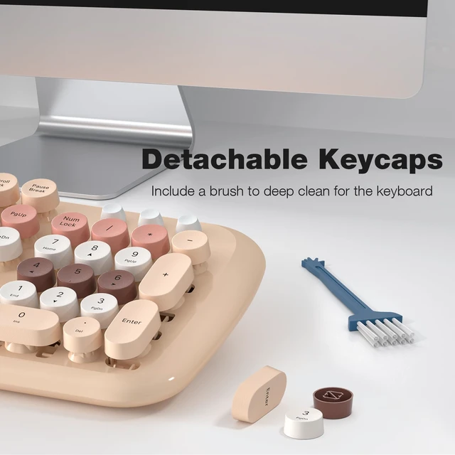 Alt view image 5 of 7 - MOFII Wireless Keyboard and Mouse Combo, 2.4G Full-Size Retro Typewriter Computer Keyboard and 3 Level DPI Adjustable Wireless Mouse for Windows, Mac OS Desktop/Laptop/PC-Milk Tea Colorful