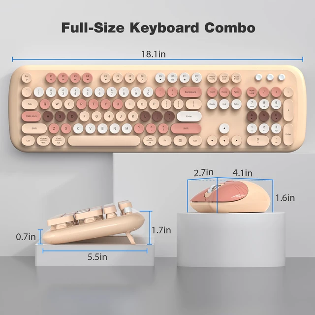 Alt view image 7 of 7 - MOFII Wireless Keyboard and Mouse Combo, 2.4G Full-Size Retro Typewriter Computer Keyboard and 3 Level DPI Adjustable Wireless Mouse for Windows, Mac OS Desktop/Laptop/PC-Milk Tea Colorful