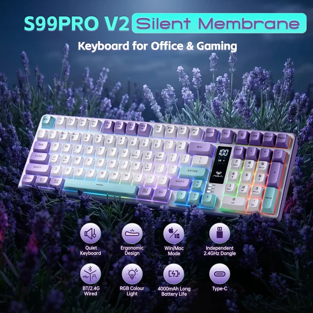 Alt view image 3 of 7 - Aula S99pro V2 Wireless Gaming Keyboard,Silent Computer Creamy Keyboard