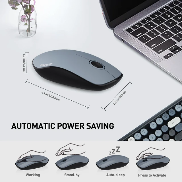 Alt view image 2 of 6 - FOPETT 2.4GHz Wireless Keyboard and Mouse Set with Switch Button - Full-Size Keyboard - Compatible for Windows/Laptop/PC/Notebook/Smart TV and More - Grey Colorful