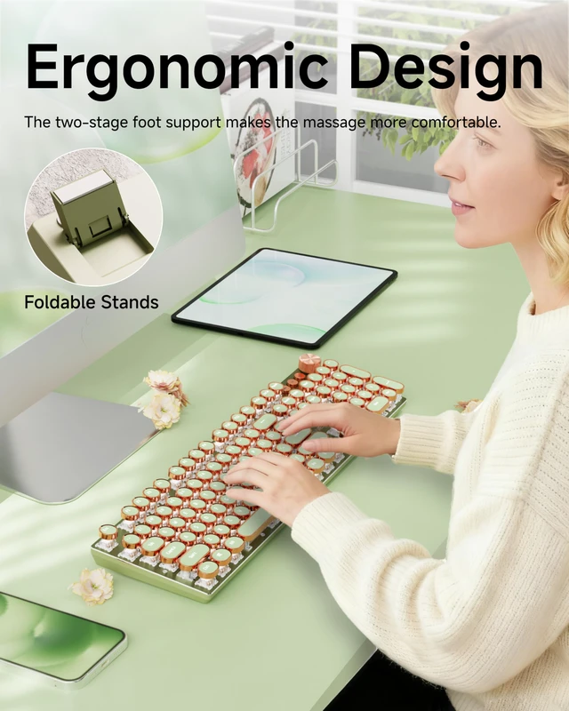 Alt view image 7 of 7 - Wireless Typewriter Style Mechanical Keyboard with White Backlit, Knob