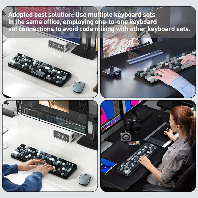 Alt view image 4 of 6 - FOPETT 2.4GHz Wireless Keyboard and Mouse Set with Switch Button - Full-Size Keyboard - Compatible for Windows/Laptop/PC/Notebook/Smart TV and More - Grey Colorful