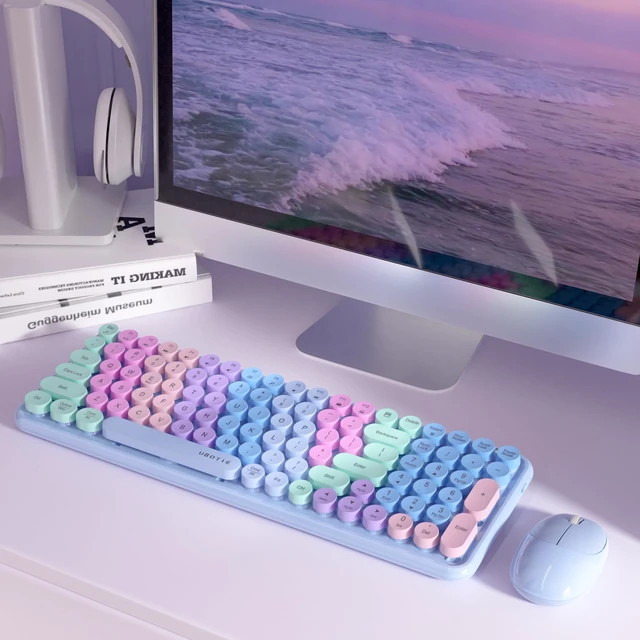 Alt view image 4 of 6 - UBOTIE Wireless Keyboards and Mouse Combo (Purple Rainbow)