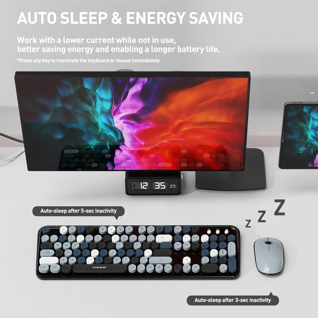 Alt view image 5 of 6 - FOPETT 2.4GHz Wireless Keyboard and Mouse Set with Switch Button - Full-Size Keyboard - Compatible for Windows/Laptop/PC/Notebook/Smart TV and More - Grey Colorful