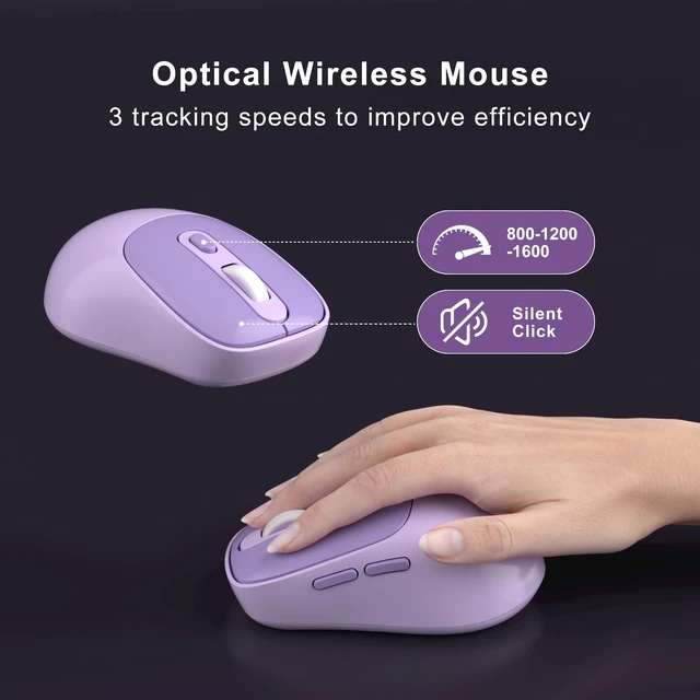 Alt view image 6 of 7 - MageGee V920 Wireless Keyboard and Mouse Combo, 2.4G Full-Sized Retro Typewriter Keyboard with Round Keycaps & Auto-Sleep Mode, Cute Computer Keyboard and Cordless Optical Mouse for Laptop/PC (Purple)