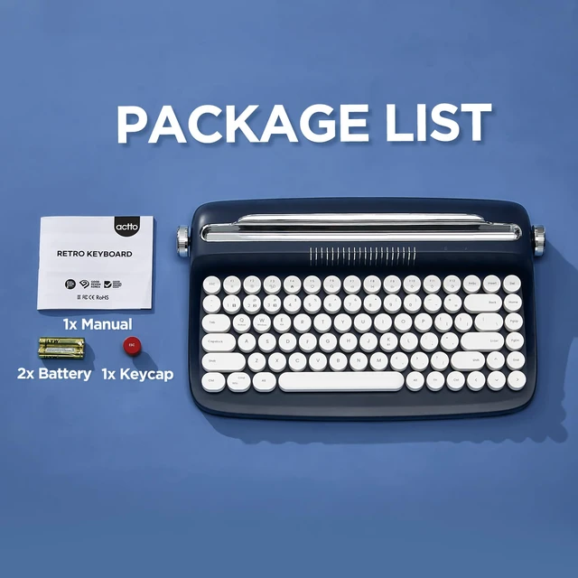 Alt view image 7 of 7 - YUNZII ACTTO B303 Wireless Retro Typewriter Bluetooth Keyboard (Midnight)