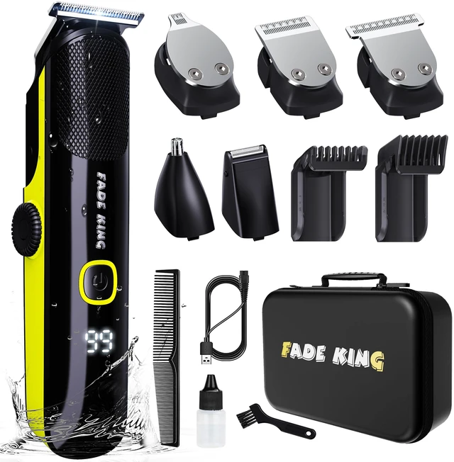 Main image of FADEKING Beard Trimmer for Men, Professional Hair Trimmer, Waterproof Electric Beard Trimmer Razor for Nose, Body, Face & Mustache, Cordless Hair Clippers, Grooming Gifts for Men (Yellow)