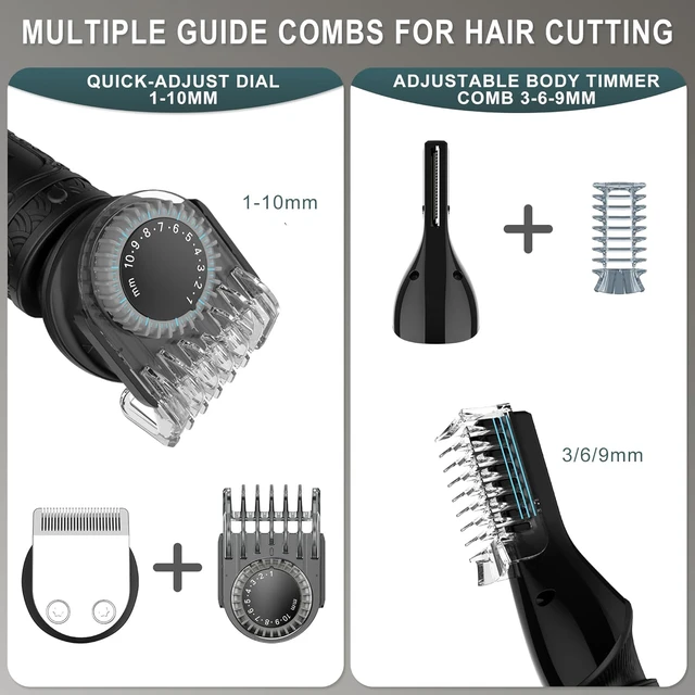 Alt view image 5 of 7 - Scttomon Beard Trimmer for Men Professional Mens Beard Grooming Kit T-Blade Trimmer Electric Shaver Razor Nose Body Trimmer Hair Cutting Kit Cordless 7 in 1 Black