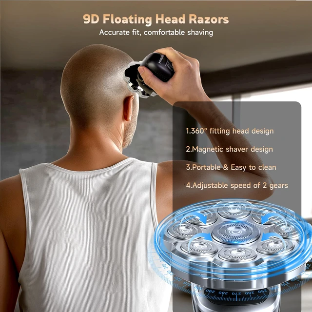 Alt view image 2 of 7 - Electric Razor for Men,Head Shavers for Bald Men,5-in-1 Electric Razors with Wet & Dry Bald Head Shaver,9D Floating Head Shaver Comes with Magnetic Detachable Blades