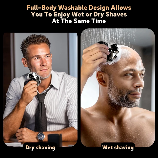Alt view image 3 of 7 - Electric Razor for Men,Head Shavers for Bald Men,5-in-1 Electric Razors with Wet & Dry Bald Head Shaver,9D Floating Head Shaver Comes with Magnetic Detachable Blades