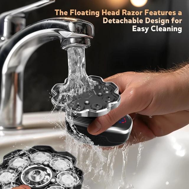 Alt view image 6 of 7 - Electric Razor for Men,Head Shavers for Bald Men,5-in-1 Electric Razors with Wet & Dry Bald Head Shaver,9D Floating Head Shaver Comes with Magnetic Detachable Blades