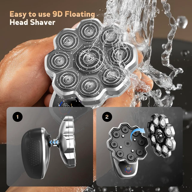 Alt view image 7 of 7 - Electric Razor for Men,Head Shavers for Bald Men,5-in-1 Electric Razors with Wet & Dry Bald Head Shaver,9D Floating Head Shaver Comes with Magnetic Detachable Blades