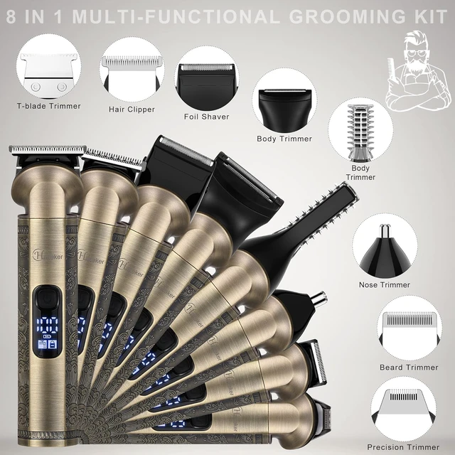 Alt view image 2 of 7 - Hatteker Beard Trimmer Kit Professional Hair Clipper Zero Gapped T-Blade Electric Razor Shaver for Nose Ear Body Face Mustache Trimmer for Men Cordless Grooming Kit 8 in 1