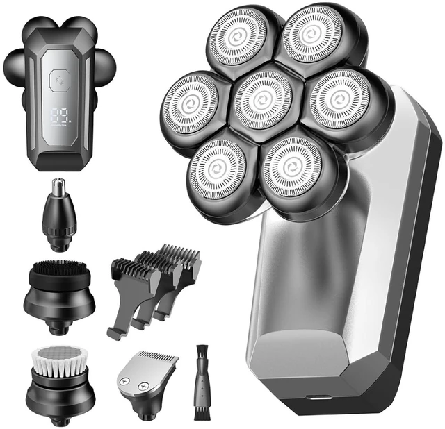 Main image of Head Shavers for Bald Men, 7D Detachable Floating Blades Electric Razor, 5-in-1 Grooming Kit, Beard Trimmer, Nose Hair Trimmer, LED Display, Wet Dry Shaver, Gifts for Men, 800mAh Large Battery