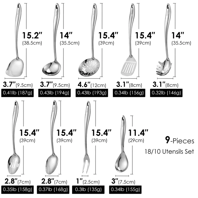 Alt view image 2 of 7 - 18/10 Stainless Steel Kitchen Utensils Set - 9 PCS Shining Cooking Tools