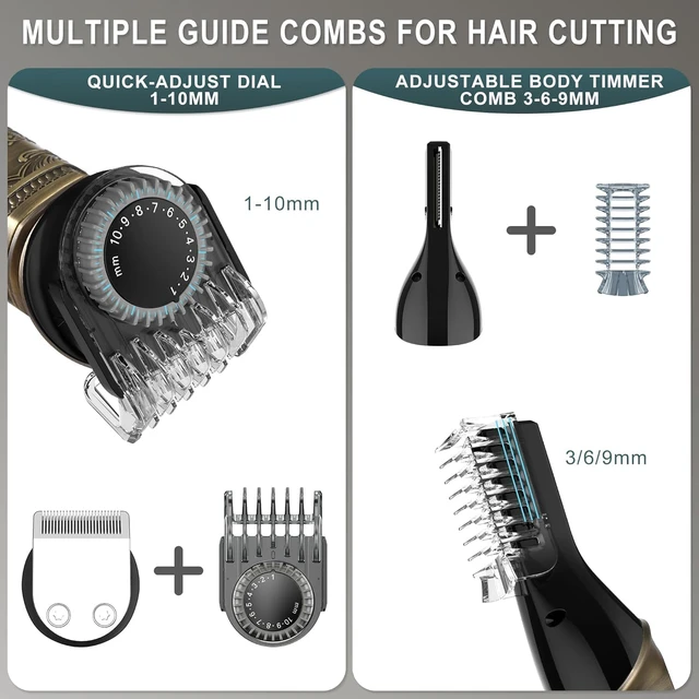 Alt view image 4 of 7 - Hatteker Beard Trimmer Kit Professional Hair Clipper Zero Gapped T-Blade Electric Razor Shaver for Nose Ear Body Face Mustache Trimmer for Men Cordless Grooming Kit 8 in 1