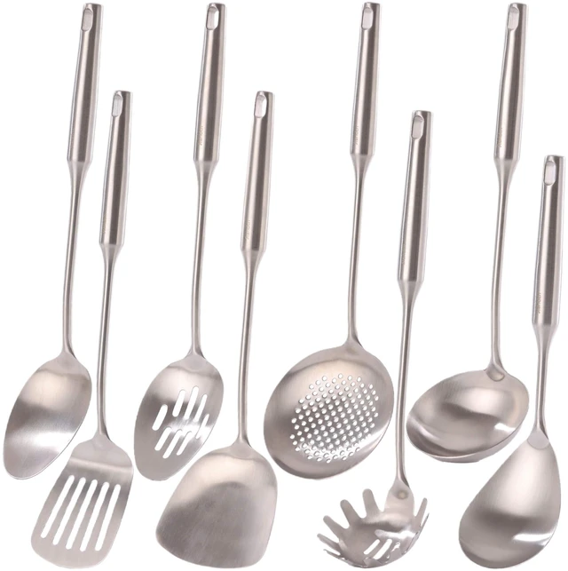 Main image of 18/10 Stainless Steel Kitchen Utensils Set - 8 PCS All Metal Cooking Spoons