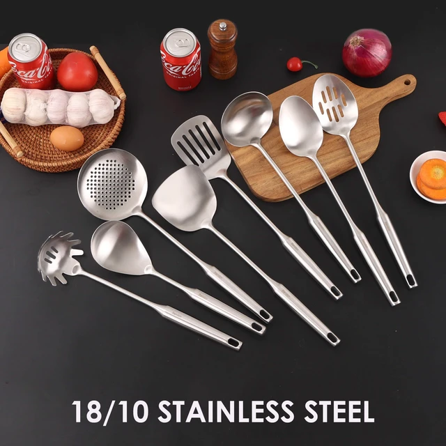 Alt view image 3 of 7 - 18/10 Stainless Steel Kitchen Utensils Set - 8 PCS All Metal Cooking Spoons