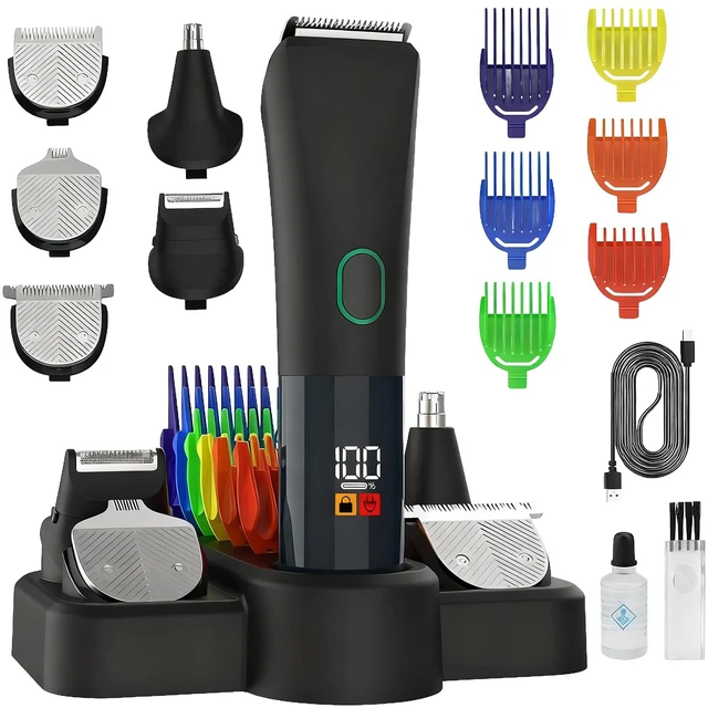 Main image of Hair and Beard Trimmer, 5 in 1 Men's Grooming Kit, Electric Hair Clipper Body Shaver for Ear, Nose, Face, Groin with 5 Guards Combs & Charging Stand
