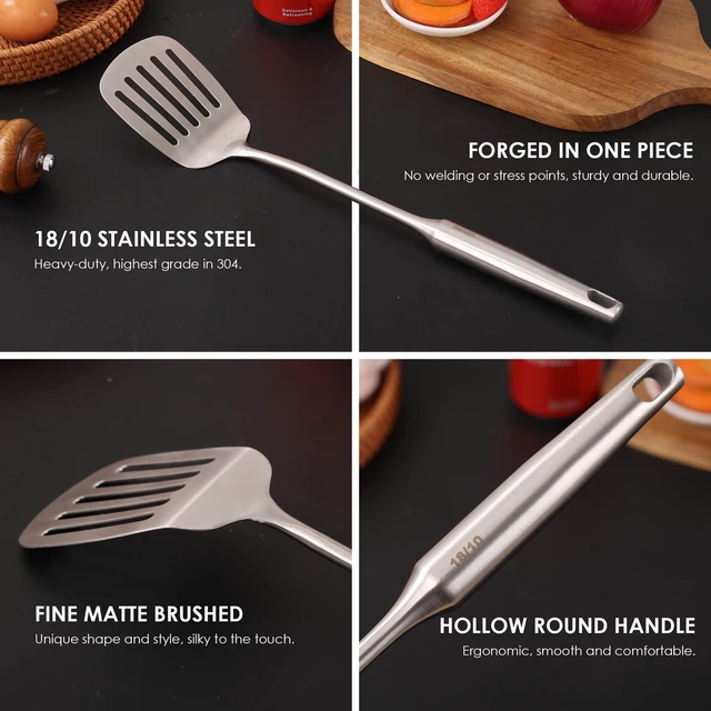 Alt view image 4 of 7 - 18/10 Stainless Steel Kitchen Utensils Set - 8 PCS All Metal Cooking Spoons