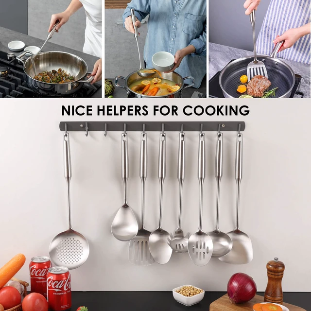 Alt view image 6 of 7 - 18/10 Stainless Steel Kitchen Utensils Set - 8 PCS All Metal Cooking Spoons