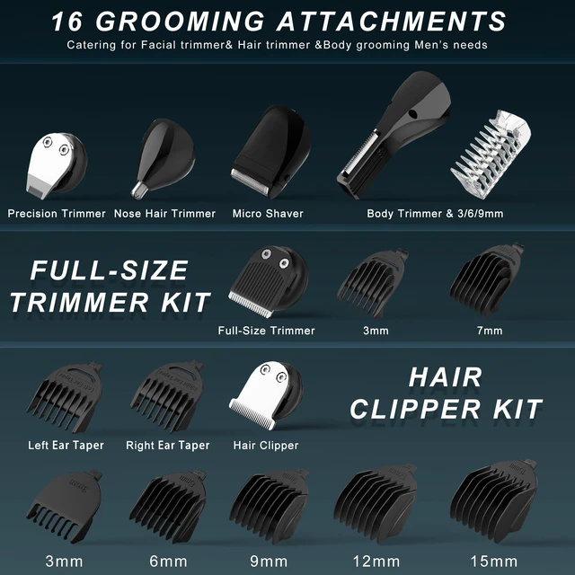 Alt view image 5 of 7 - Hatteker Mens Body Hair Beard Trimmer Groin Trimmer Mens Grooming Kit Electric Razor Body Shaver Groomer Waterproof 6 in 1