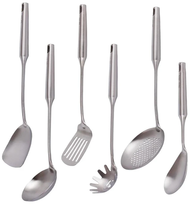Main image of 304 Stainless Steel Kitchen Utensils Set, VALESKA 6 PCS Metal Cooking Utensils Set, metal spoon,Wok Spatula, Ladle, Skimmer Slotted Spoon,Serving Large Spoon, Slotted Spatula Tunner