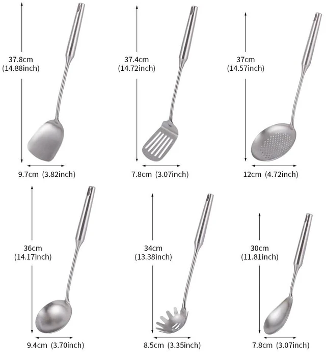 Alt view image 2 of 6 - 304 Stainless Steel Kitchen Utensils Set, VALESKA 6 PCS Metal Cooking Utensils Set, metal spoon,Wok Spatula, Ladle, Skimmer Slotted Spoon,Serving Large Spoon, Slotted Spatula Tunner