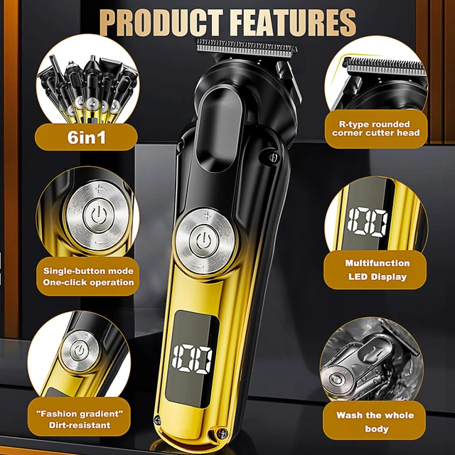 Alt view image 2 of 6 - 6-in-1 Hair Clipper Beard Trimmer for Men, IPX6 Waterproof Electric Shaver