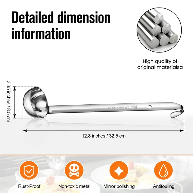 Alt view image 3 of 7 - Cunhill 5 Pcs Soup Ladles Stainless Steel Serving Ladles with Long Handle for Serving, Cooking, Stirring, Portioning Kitchen Restaurant Accessories(5 oz)