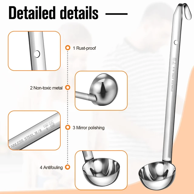 Alt view image 4 of 7 - Cunhill 5 Pcs Soup Ladles Stainless Steel Serving Ladles with Long Handle for Serving, Cooking, Stirring, Portioning Kitchen Restaurant Accessories(5 oz)