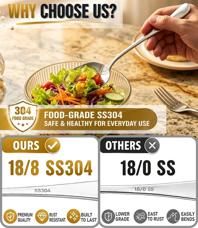 Alt view image 2 of 7 - 4-piece Serving Spoons, 18/8 stainless steel, Large Buffet Serving Spoon, 2 Slotted Spoons & 2 Solid Spoons, Heavy Duty 304 Stainless Steel Tabletop Flatware Utensil for Banquet, Cooking, and Kitchen