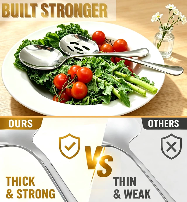 Alt view image 3 of 7 - 4-piece Serving Spoons, 18/8 stainless steel, Large Buffet Serving Spoon, 2 Slotted Spoons & 2 Solid Spoons, Heavy Duty 304 Stainless Steel Tabletop Flatware Utensil for Banquet, Cooking, and Kitchen