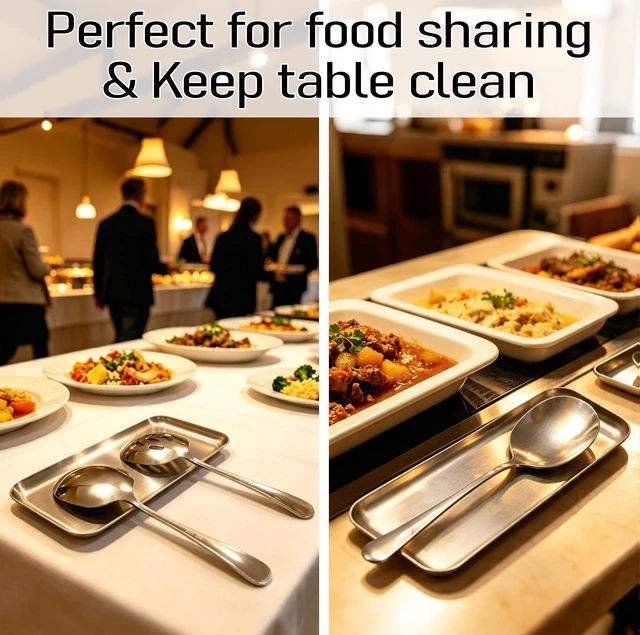 Alt view image 5 of 7 - 4-piece Serving Spoons, 18/8 stainless steel, Large Buffet Serving Spoon, 2 Slotted Spoons & 2 Solid Spoons, Heavy Duty 304 Stainless Steel Tabletop Flatware Utensil for Banquet, Cooking, and Kitchen