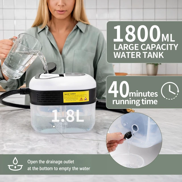 Alt view image 6 of 6 - Steam Cleaner with Handle Control, 1.8L Tank Pressurized Steamer for Home