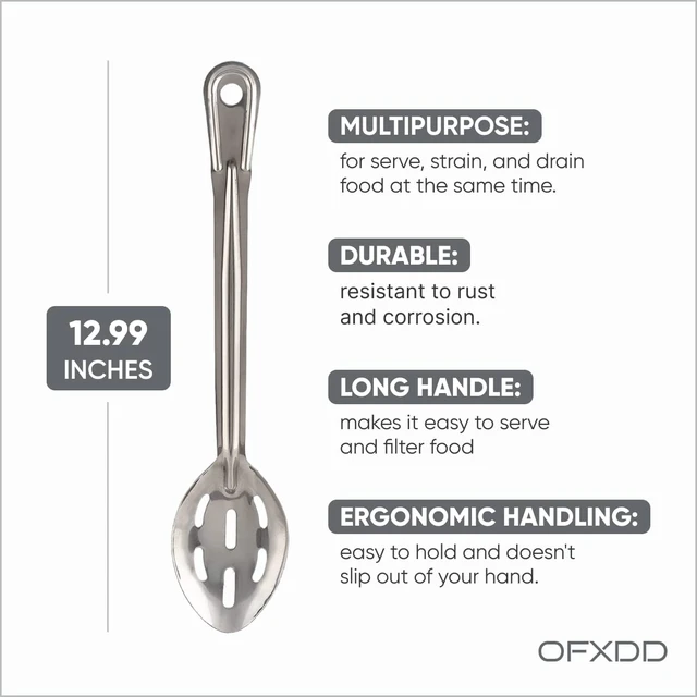 Alt view image 2 of 5 - Perforated Stainless Steel Spoon - Serving Slotted Spoons for Restaurant - Large Metal Commercial Tablespoon for Cooking (6)