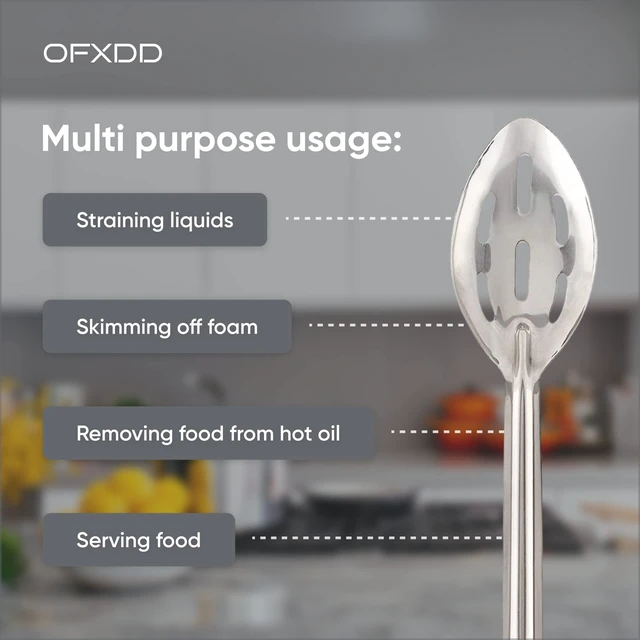Alt view image 4 of 5 - Perforated Stainless Steel Spoon - Serving Slotted Spoons for Restaurant - Large Metal Commercial Tablespoon for Cooking (6)