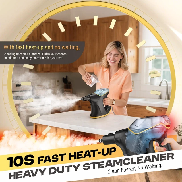 Alt view image 2 of 7 - Handheld Steamers for Cleaning, 1300W High Pressure Steam Cleaner for Home and Car, 10s Fast Heat-up, Multi-Purpose Steamer with 9pcs Accessories for Grout, Tile, Couch, Kitchen (Black)