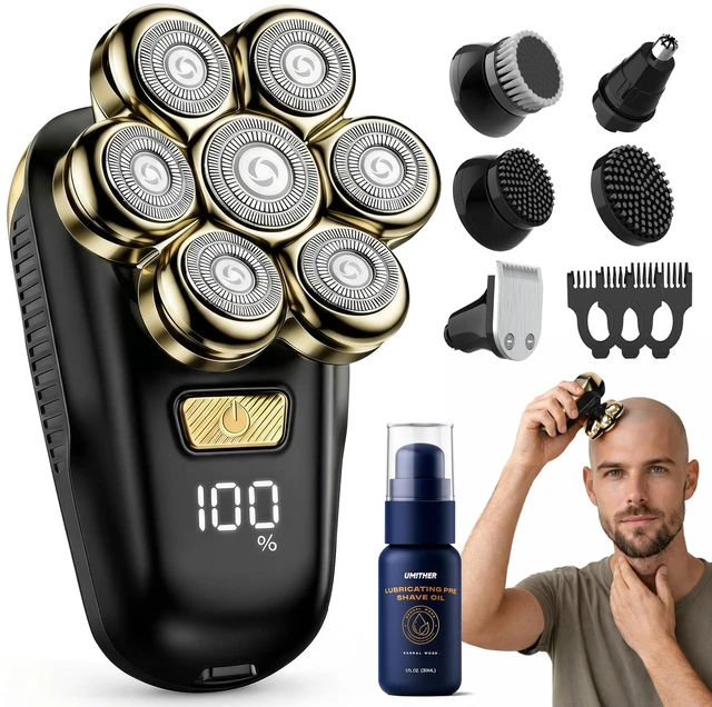 Main image of Head Shavers for Bald Men, Electric Razor with 7D Magnetic Shaver Heads, Wet Dry Waterproof Bald Head Trimmer Kit for Women & Men, Nose Ear Hair Trimmer, USB Rechargeable Clippers, Bright Black