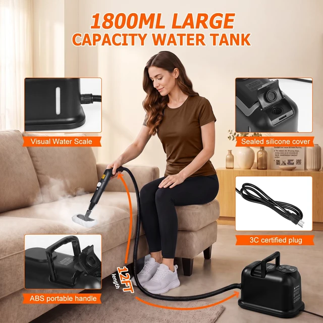 Alt view image 3 of 7 - Handheld Steam Cleaner for Home, 9-Level Steam Control, Black