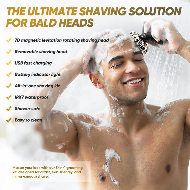 Alt view image 2 of 7 - Head Shavers for Bald Men, Electric Razor with 7D Magnetic Shaver Heads, Wet Dry Waterproof Bald Head Trimmer Kit for Women & Men, Nose Ear Hair Trimmer, USB Rechargeable Clippers, Bright Black
