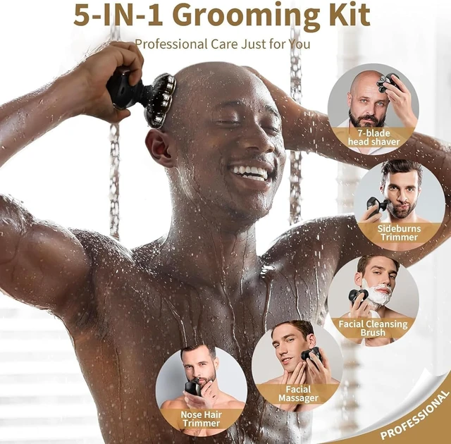 Alt view image 4 of 7 - SHPAVVER Head Shavers for Bald Men: 5-in-1 Upgraded Electric Razor - IPX7 Waterproof Shaving Grooming Kit for Balder - Turbo Speed & Precision Blades Valentine's Day (Ink Black)