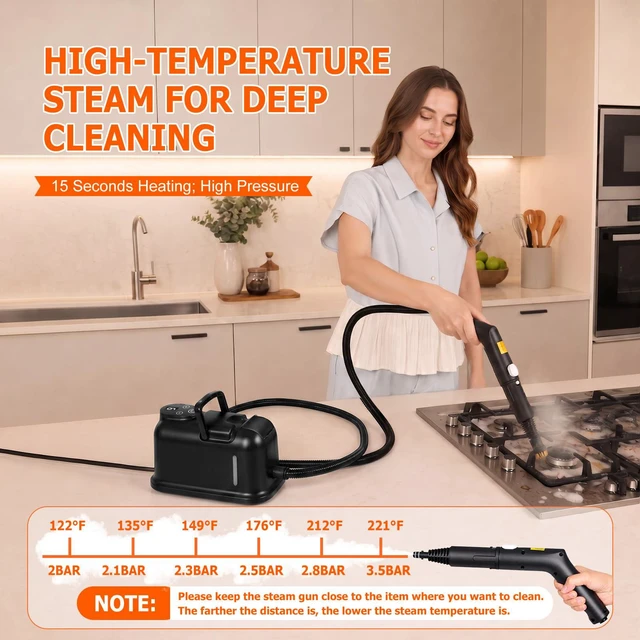 Alt view image 4 of 7 - Handheld Steam Cleaner for Home, 9-Level Steam Control, Black
